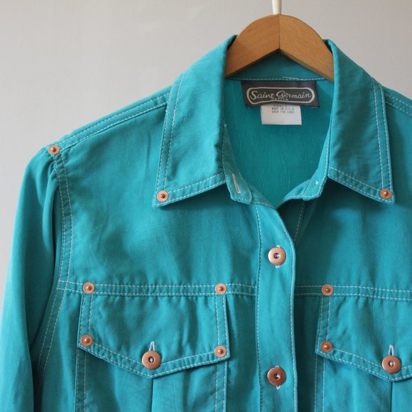 NWT Vintage Saint-Germain Paris Blue Button Up Shirt - Picture 3 of 11